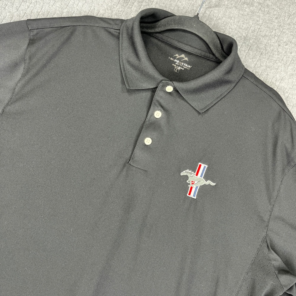 Ford Mustang Tri-Mountain Polo Shirt Men L Black Embroidered Performance Racing